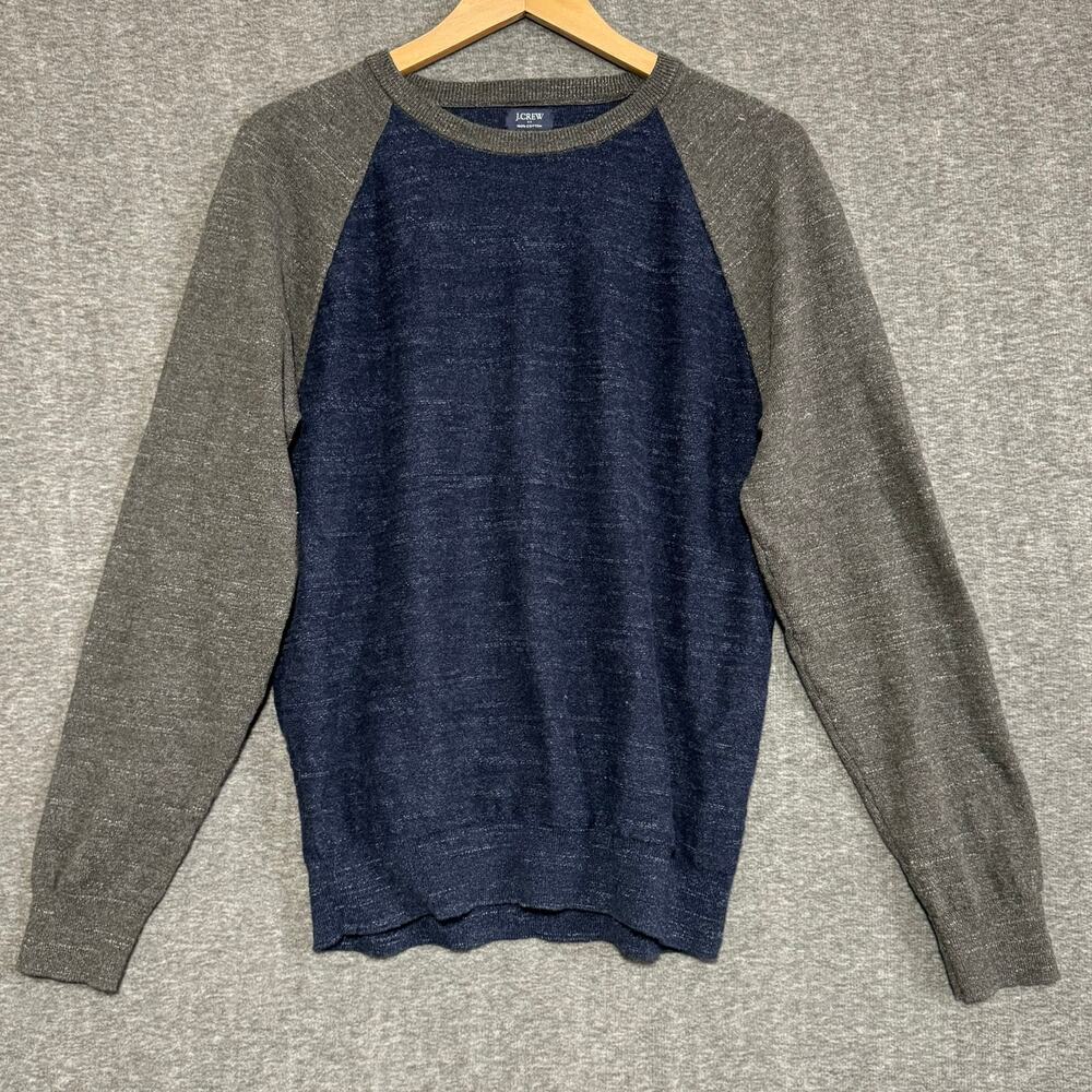 J.CREW Men’s Large Cotton Raglan Sweater Baseball Crewneck‎ Preppy Casual